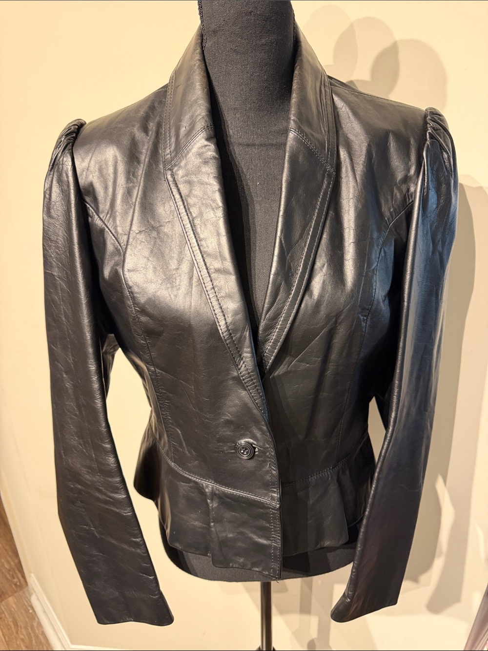 Vintage Berman’s Black Shawl Collar Leather Jacket Size 14